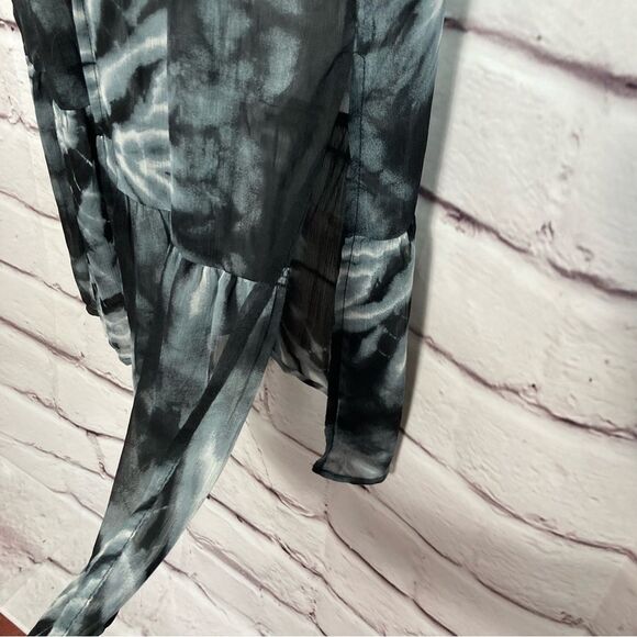 No Boundaries Cover Up SZ S Black Gray Tie Dye Kimono Waist New Swim Beach Sheer - Picture 8 of 10